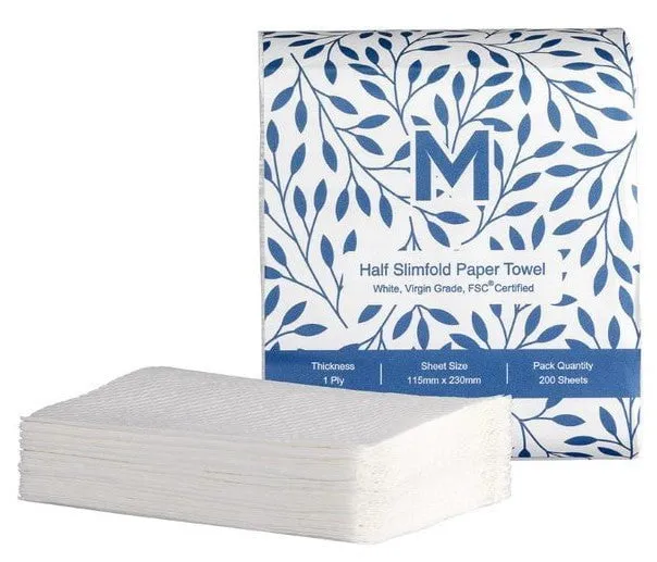 1 Ply Half Semi-Fold White Paper Towels 115mm x 230mm - 40 Packs x 200 Sheets (8000 Towels)
