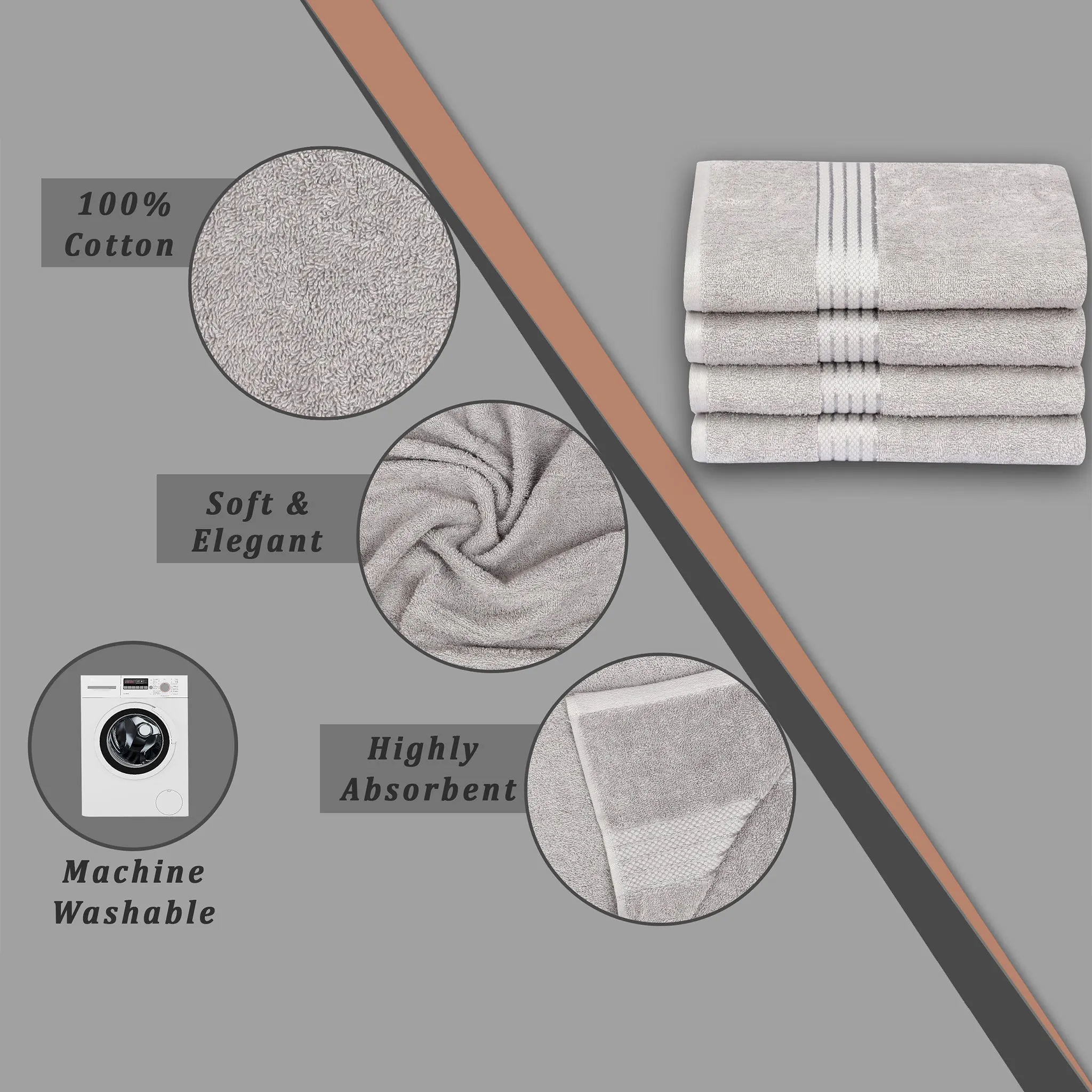 100% Cotton Bath Towel by Ruvanti - (27x54 Inch) - Silver