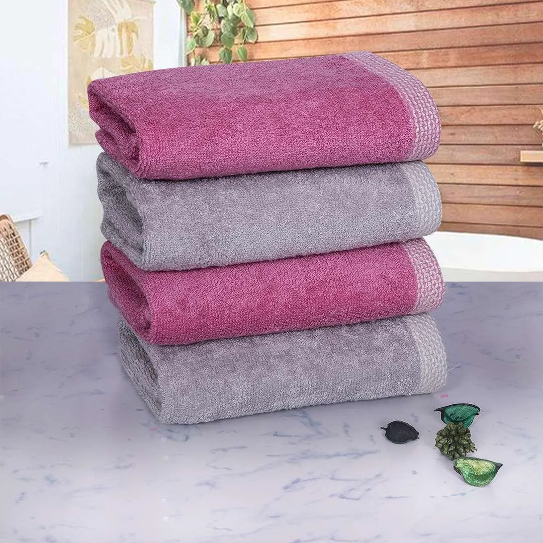 500 GSM Bamboo Hand Towels Set Of 4 - Purple & Grey | Ultra Soft & Highly Absorbent Towels
