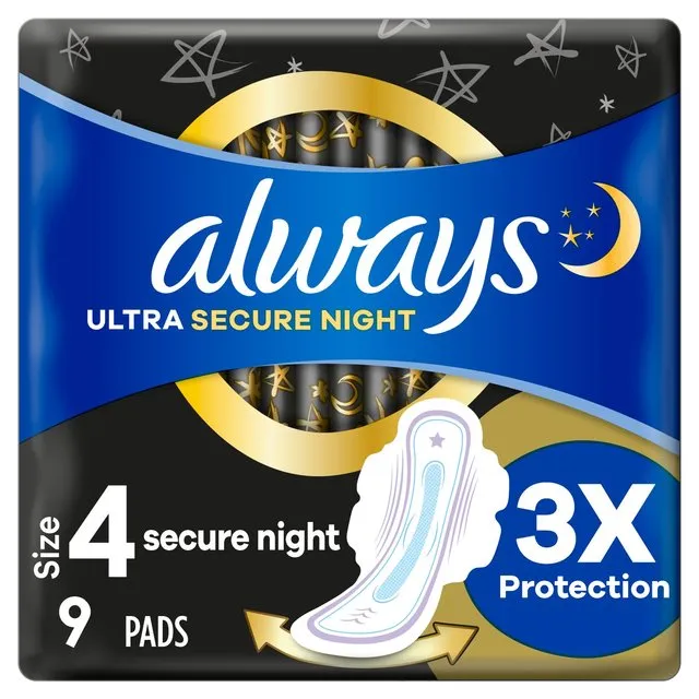 Always Sanitary Towels Ultra Secure Night Size 4 Wings 9 per pack
