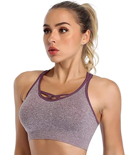 ANGOOL Padded Sports Bra Wirefree Mid Impact Yoga Bras Unique Cross Back Strappy for Gym Yoga