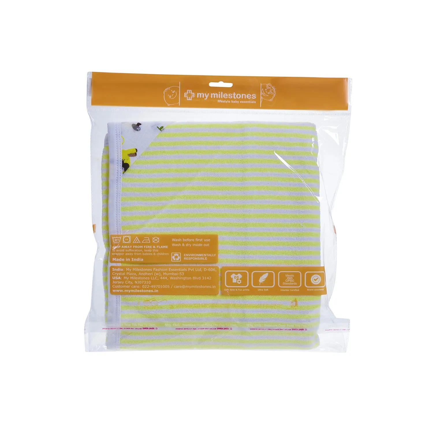 Baby Hooded Towel - Muslin Hood - Yellow Stripes