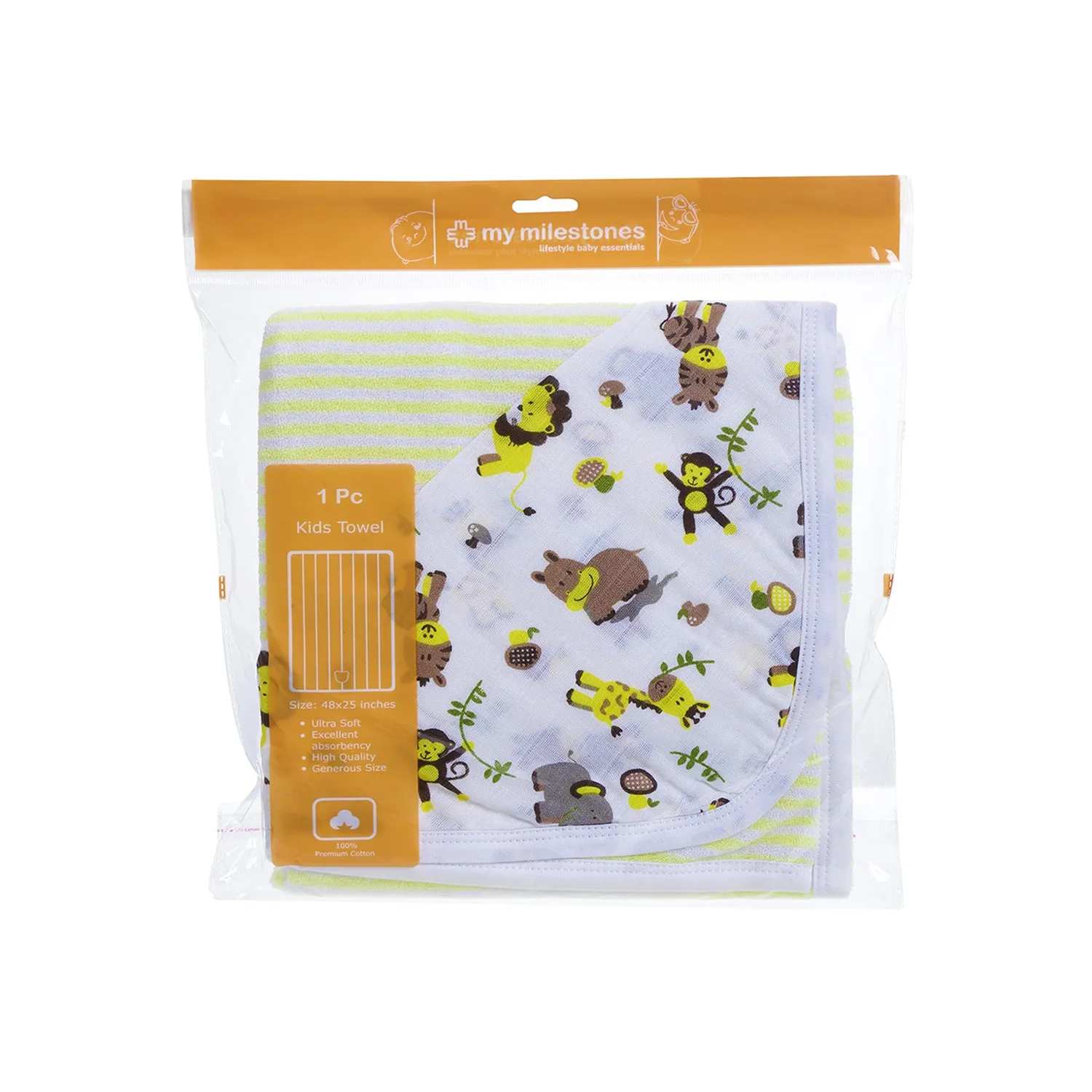 Baby Hooded Towel - Muslin Hood - Yellow Stripes
