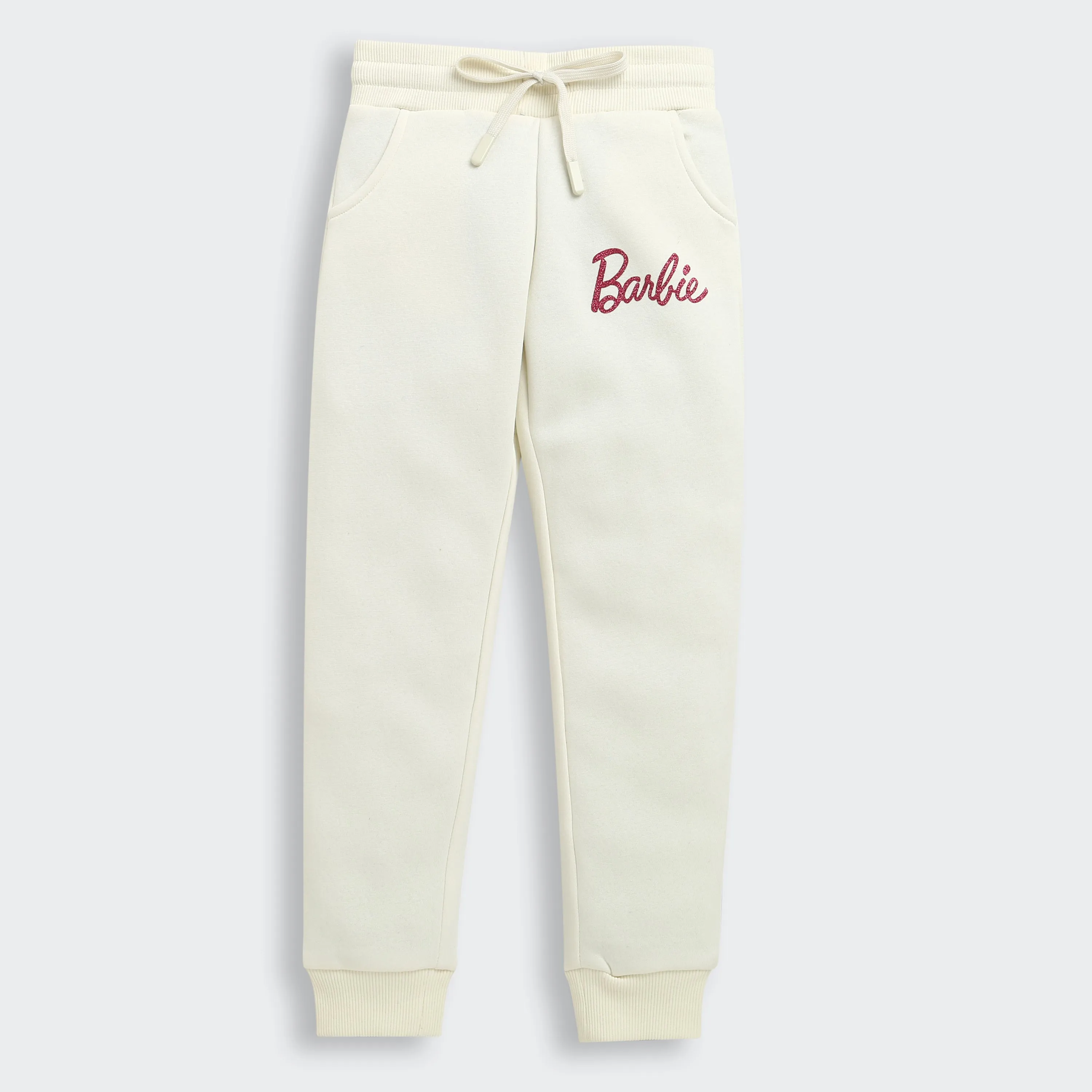 Barbie Graphic Full-Length Joggers with Elastic Waist and Graphic Placed on Left Leg