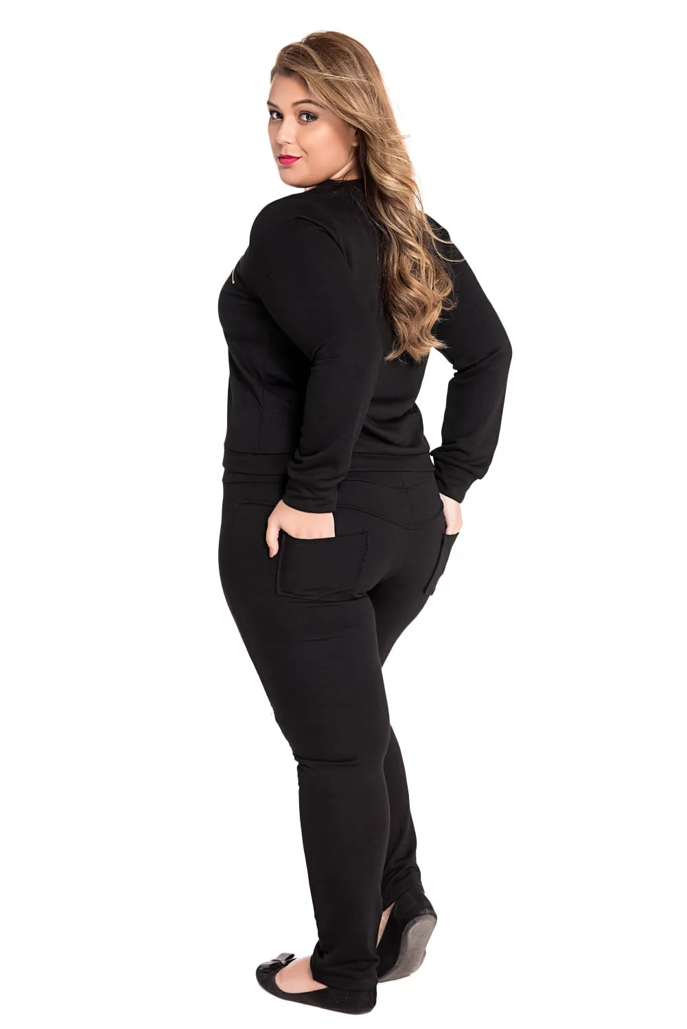 Black Fashion Sporty Zipped Pants Set