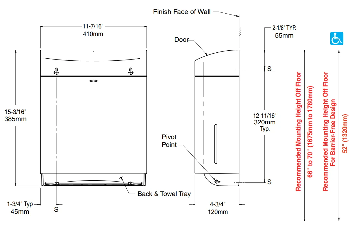 Bobrick B-5262 C-Fold, Plastic Paper Towel Dispenser