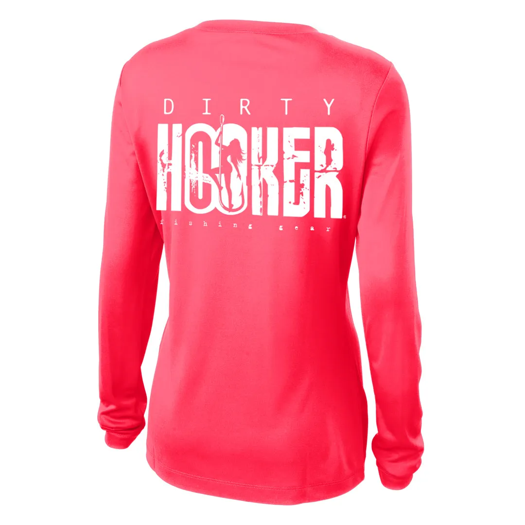 Dirty Hooker Classic White Ladies V-neck Dry Fit