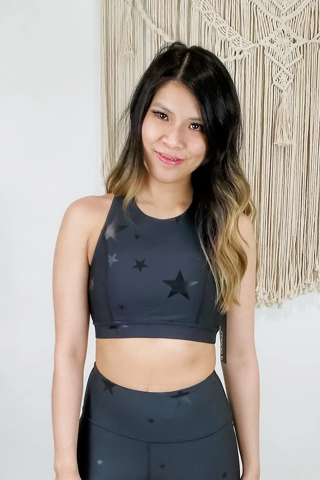 FINAL SALE - Black Foil Star Active Sports Bra