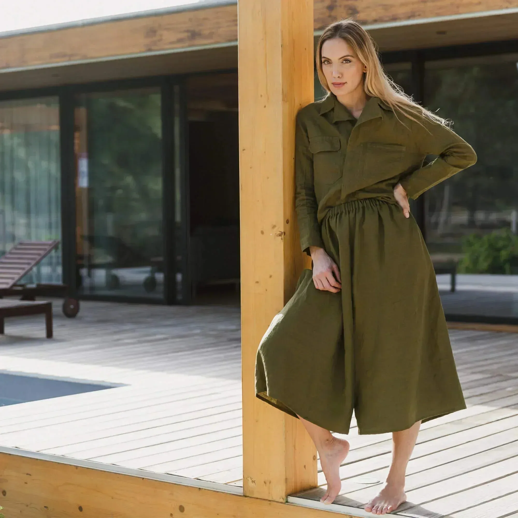 Linen culotte trousers lead grey - Tokyo