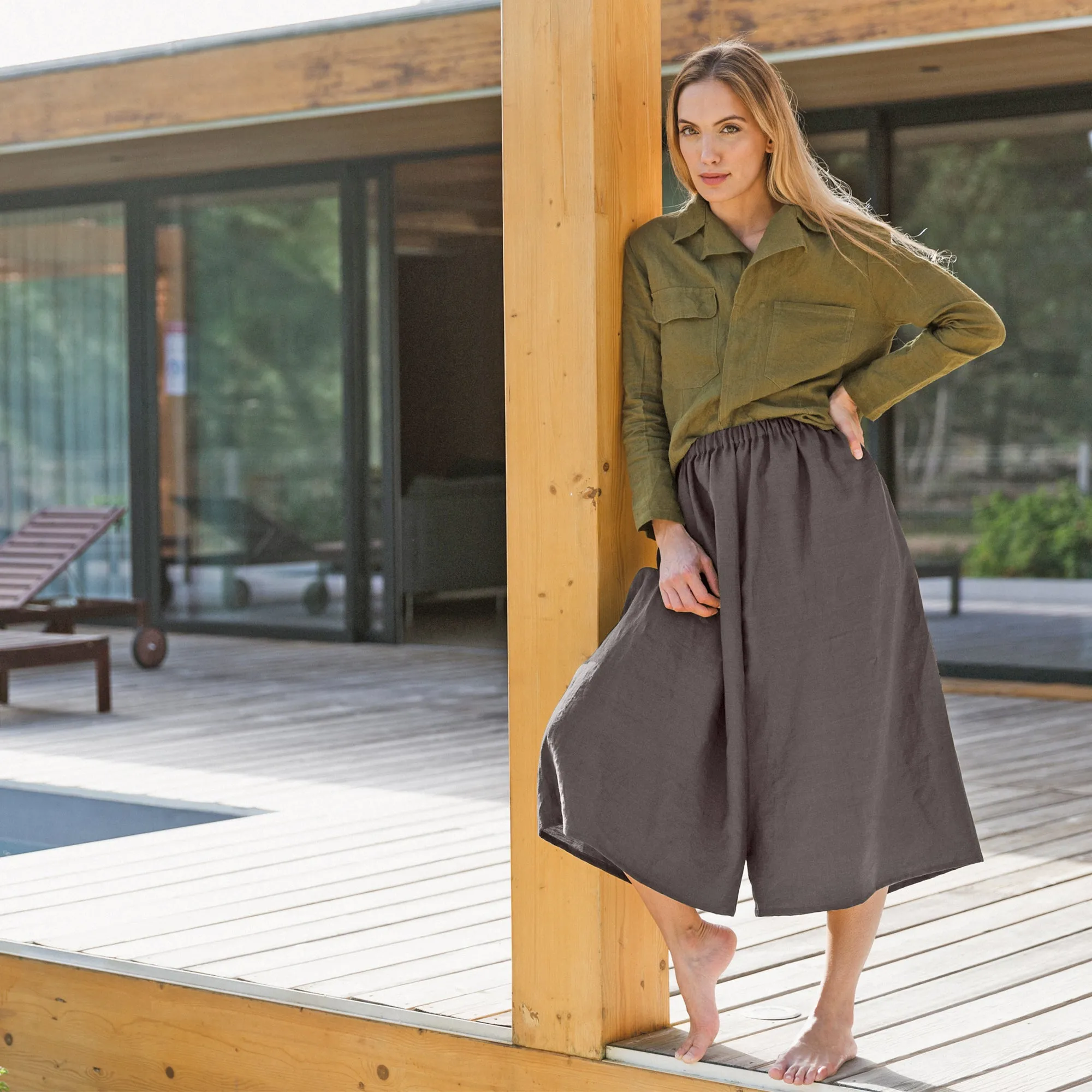 Linen culotte trousers lead grey - Tokyo