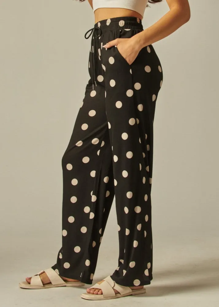 MAXI BLACK/WHITE POLKA DOTS RIBBED STRETCHY PANTS