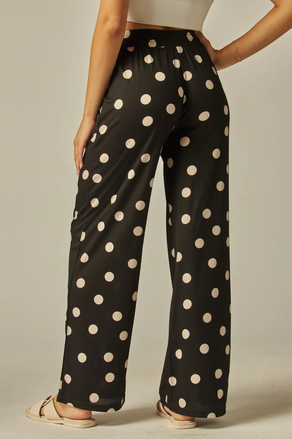 MAXI BLACK/WHITE POLKA DOTS RIBBED STRETCHY PANTS