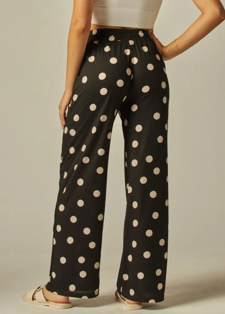 MAXI BLACK/WHITE POLKA DOTS RIBBED STRETCHY PANTS