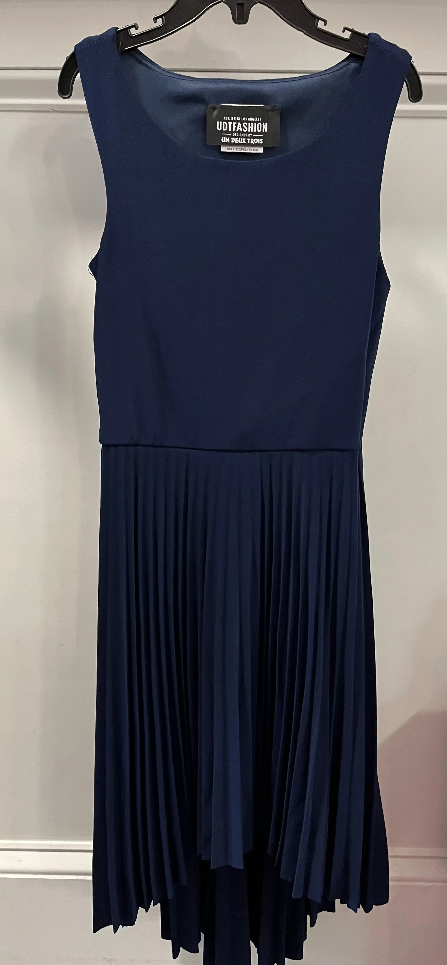 Navy Hi Low Pleated Tank Dress