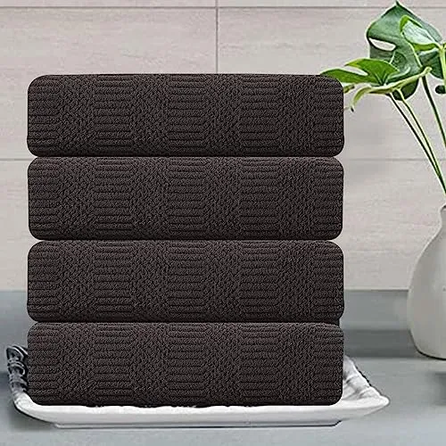 Oliven 4 Piece Brown Washcloth Set 13"x13" Soft Highly Absorbent Quick Dry Bathroom Towels Microfiber Plush Towels Set Woven Towels for Kitchen Hotel Spa Gym