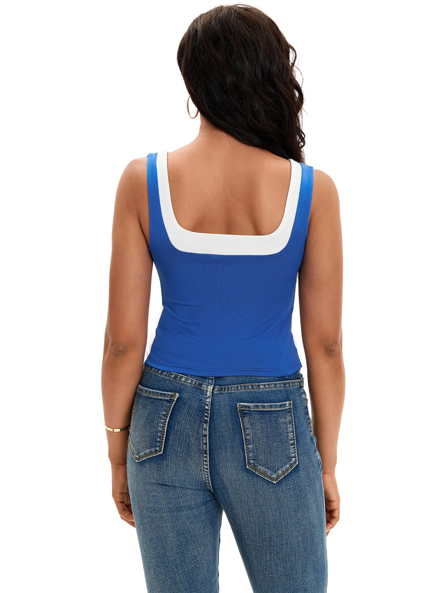 Onfers Color Block Tank for Women Sleeveless Square Neck Crop Tops Going Out Slim Fit Shirts
