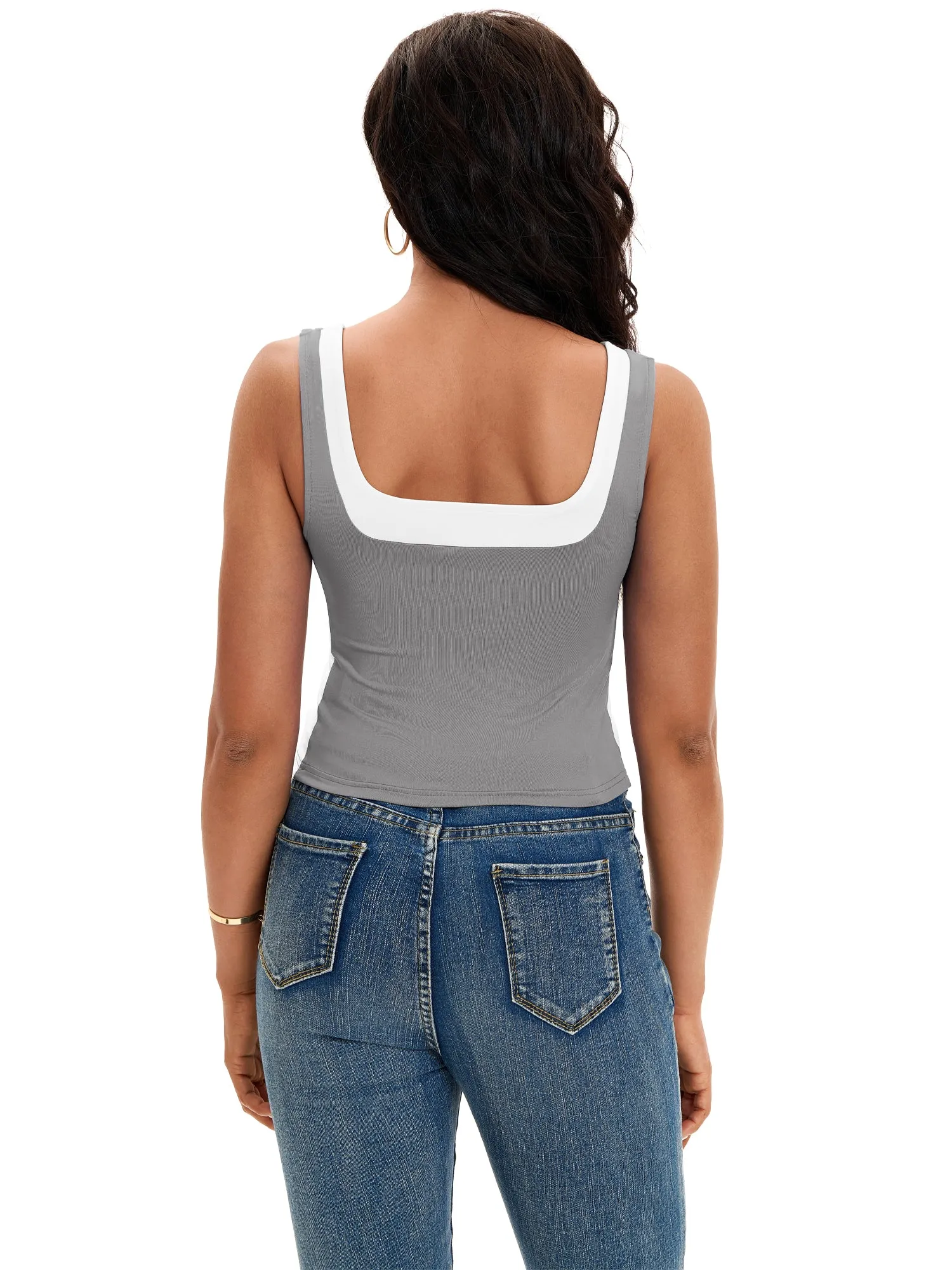 Onfers Color Block Tank for Women Sleeveless Square Neck Crop Tops Going Out Slim Fit Shirts