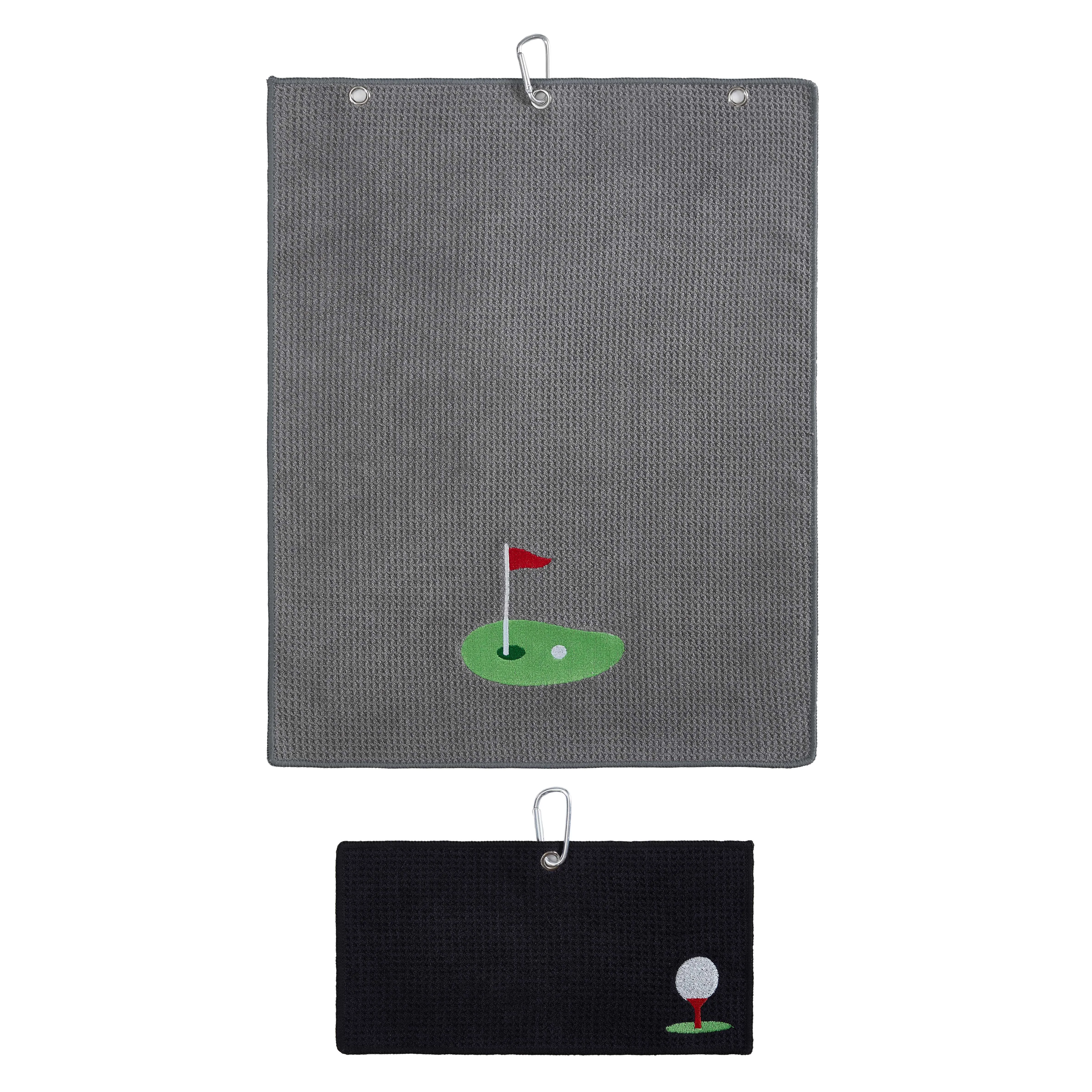 Putting Green Gray Premium Embroidered Set of 2 Microfiber Golf Towel