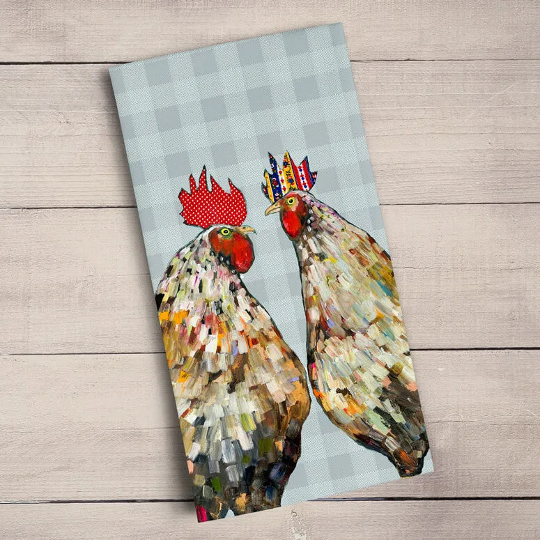 Roosters Plaid Tea Towel