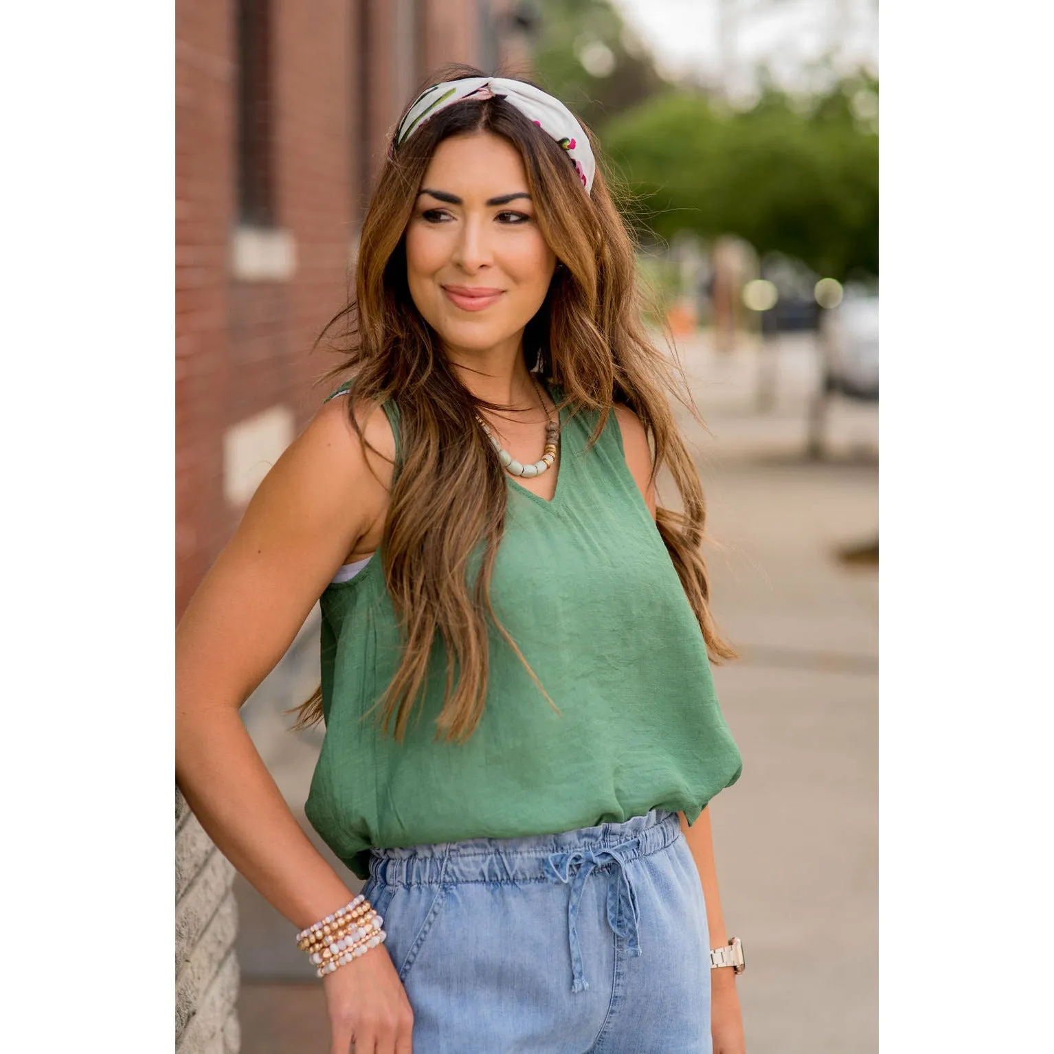Ruched Tissue V-Neck Tank