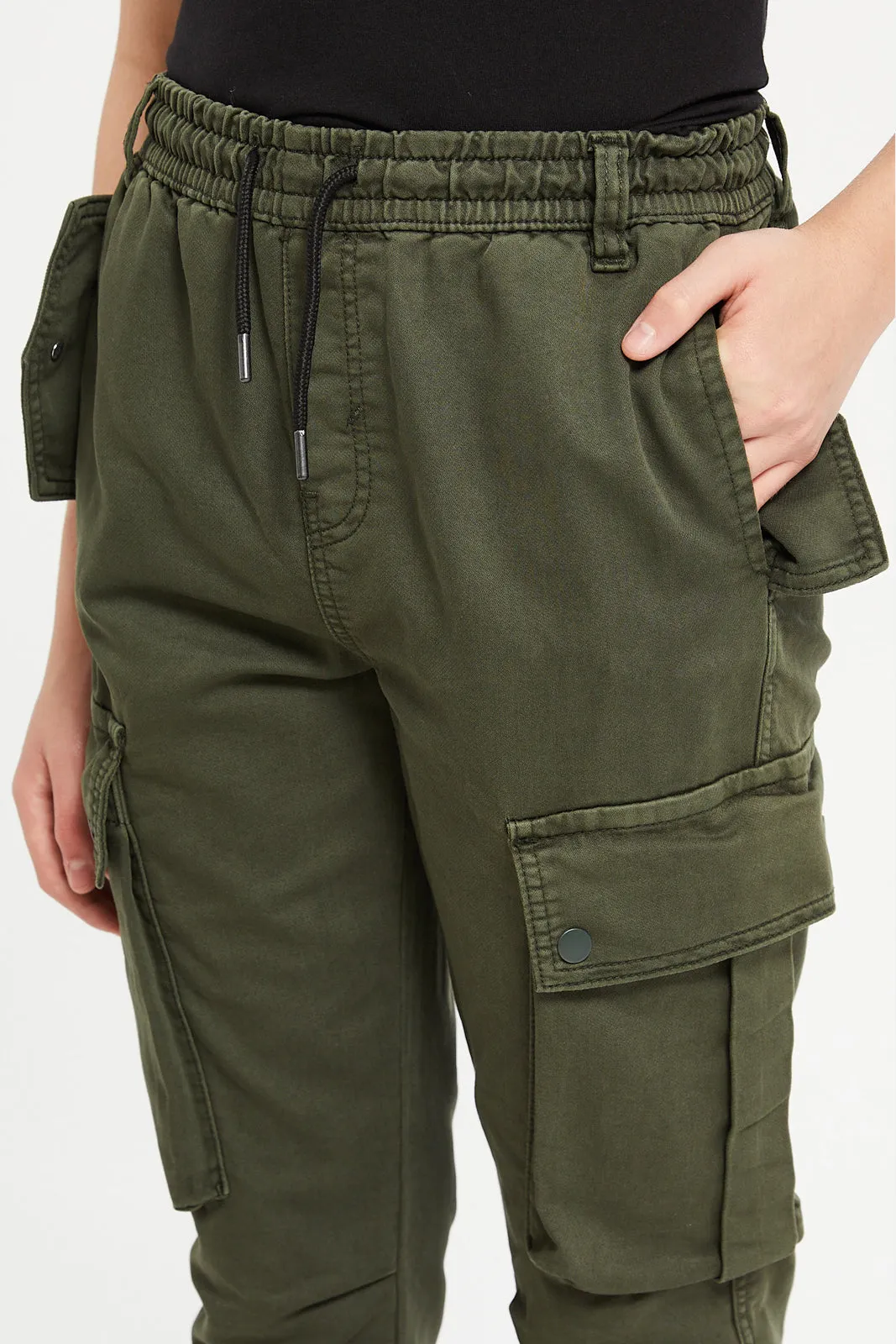 Senior Boys Green Pull On Cargo Joggers