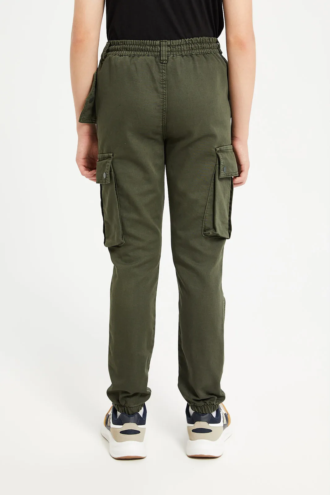 Senior Boys Green Pull On Cargo Joggers