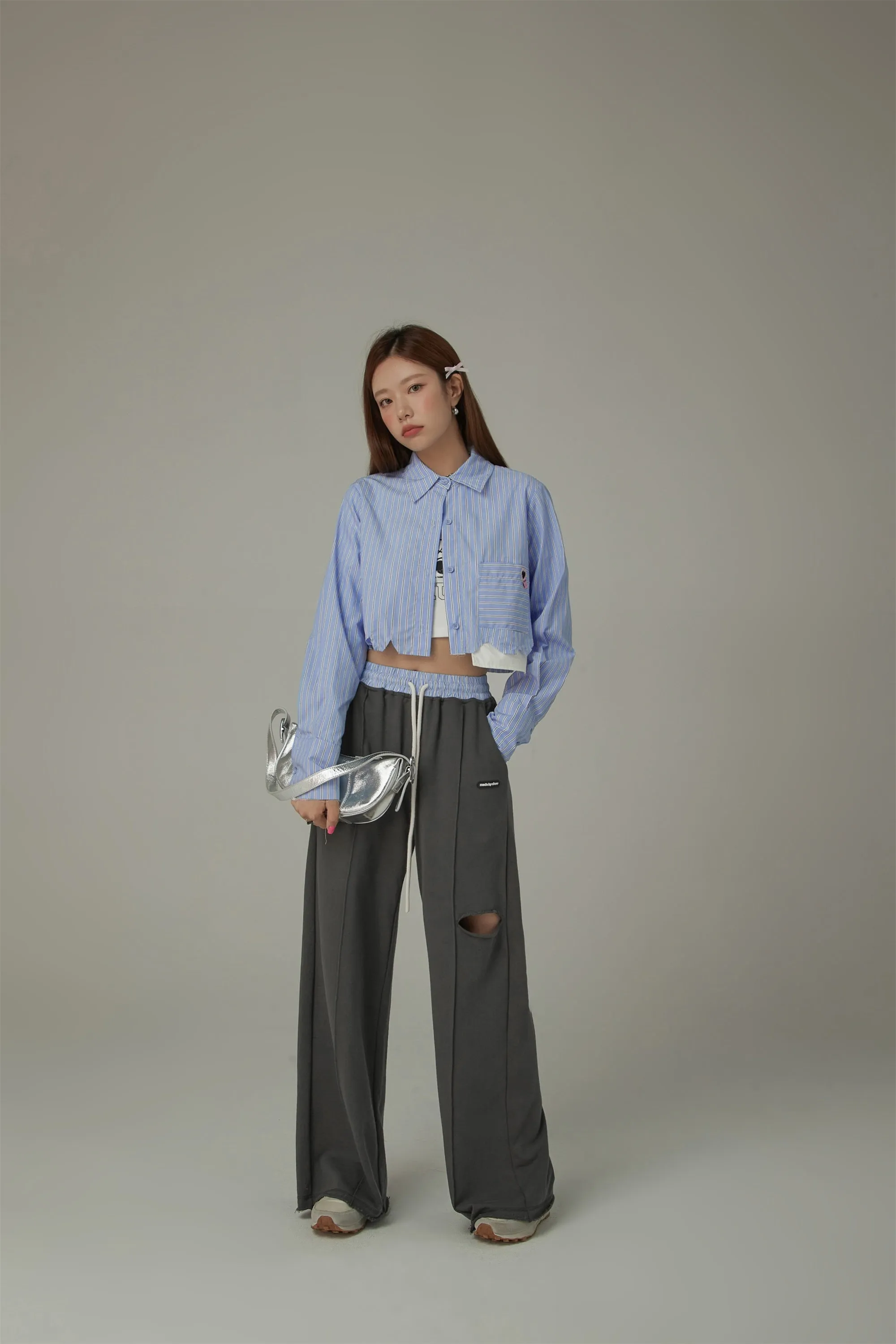 Slit Color Wide Sporty Casual Pants