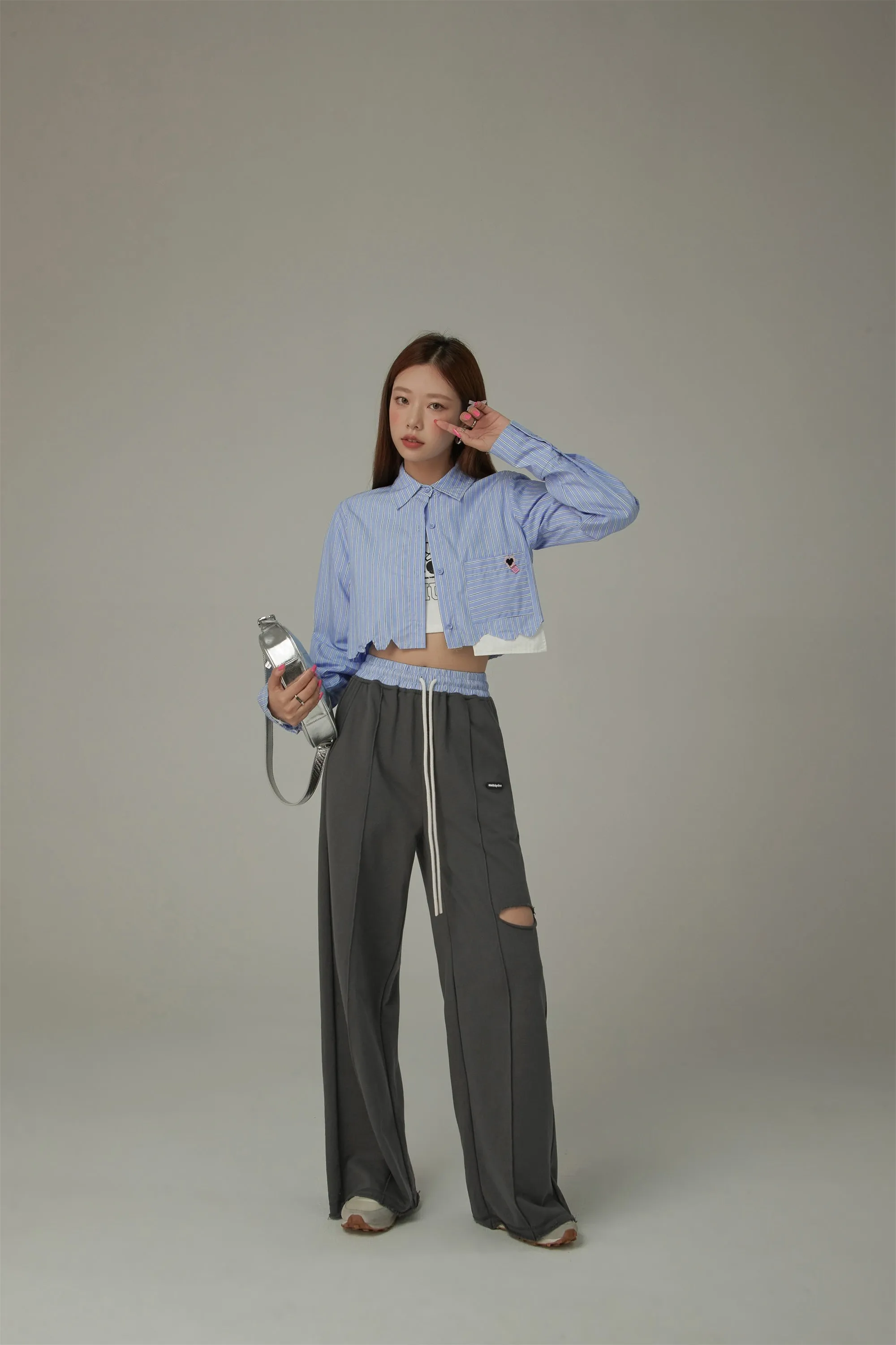 Slit Color Wide Sporty Casual Pants