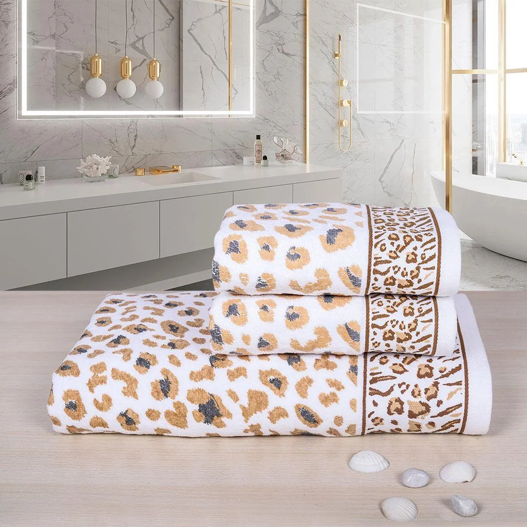 Snow Leopard 500 GSM Cotton Towel Set of 3 (Family Pack)