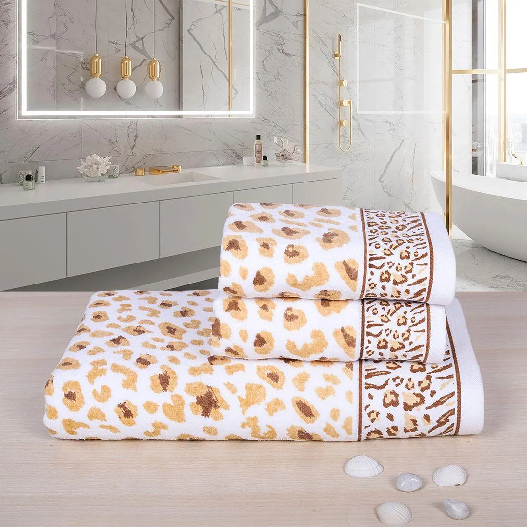 Snow Leopard 500 GSM Cotton Towel Set of 3 (Family Pack)