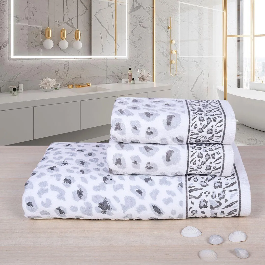 Snow Leopard 500 GSM Cotton Towel Set of 3 (Family Pack)