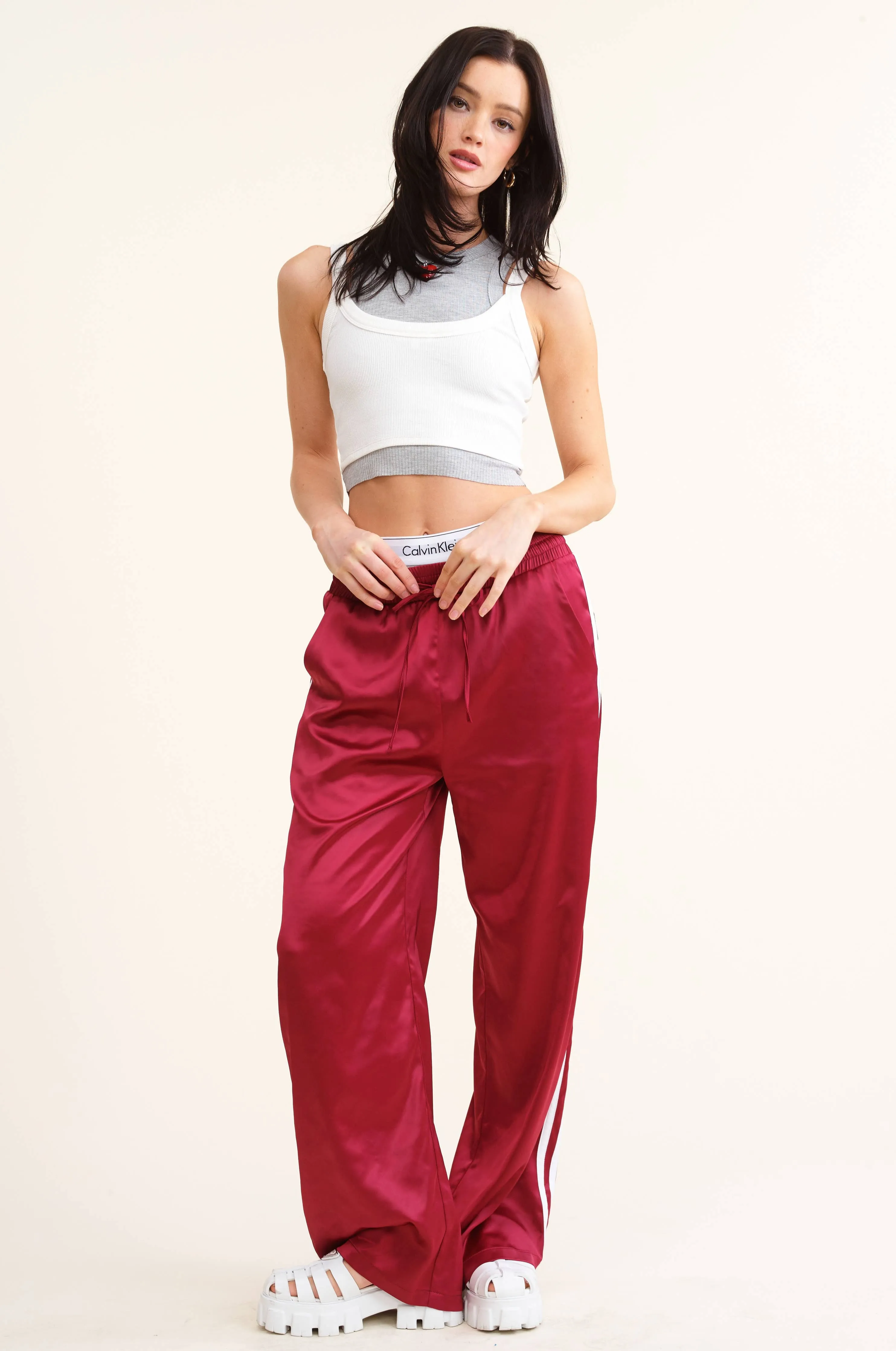 Sporty Satin-Effect Track Pants