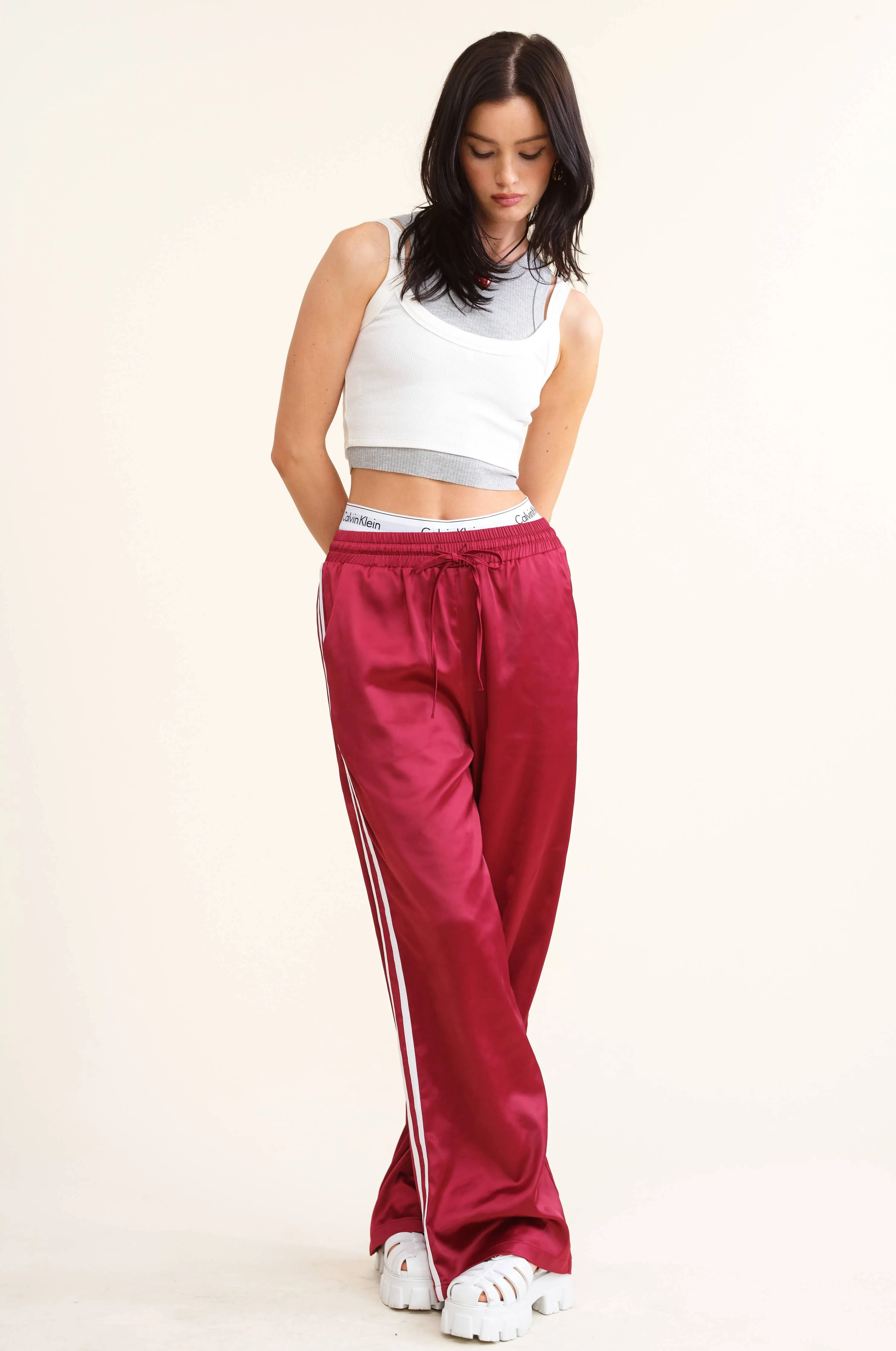 Sporty Satin-Effect Track Pants