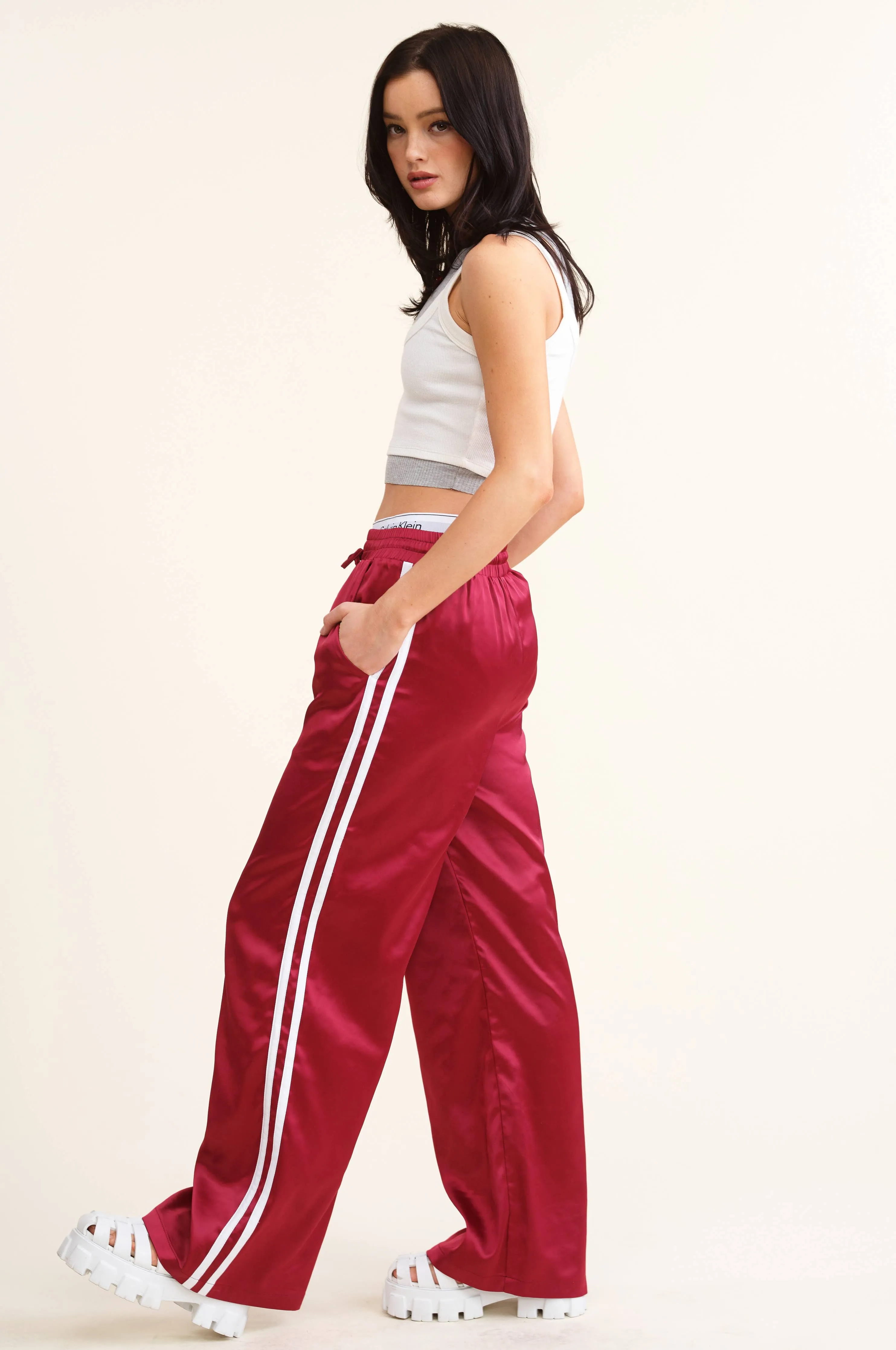 Sporty Satin-Effect Track Pants