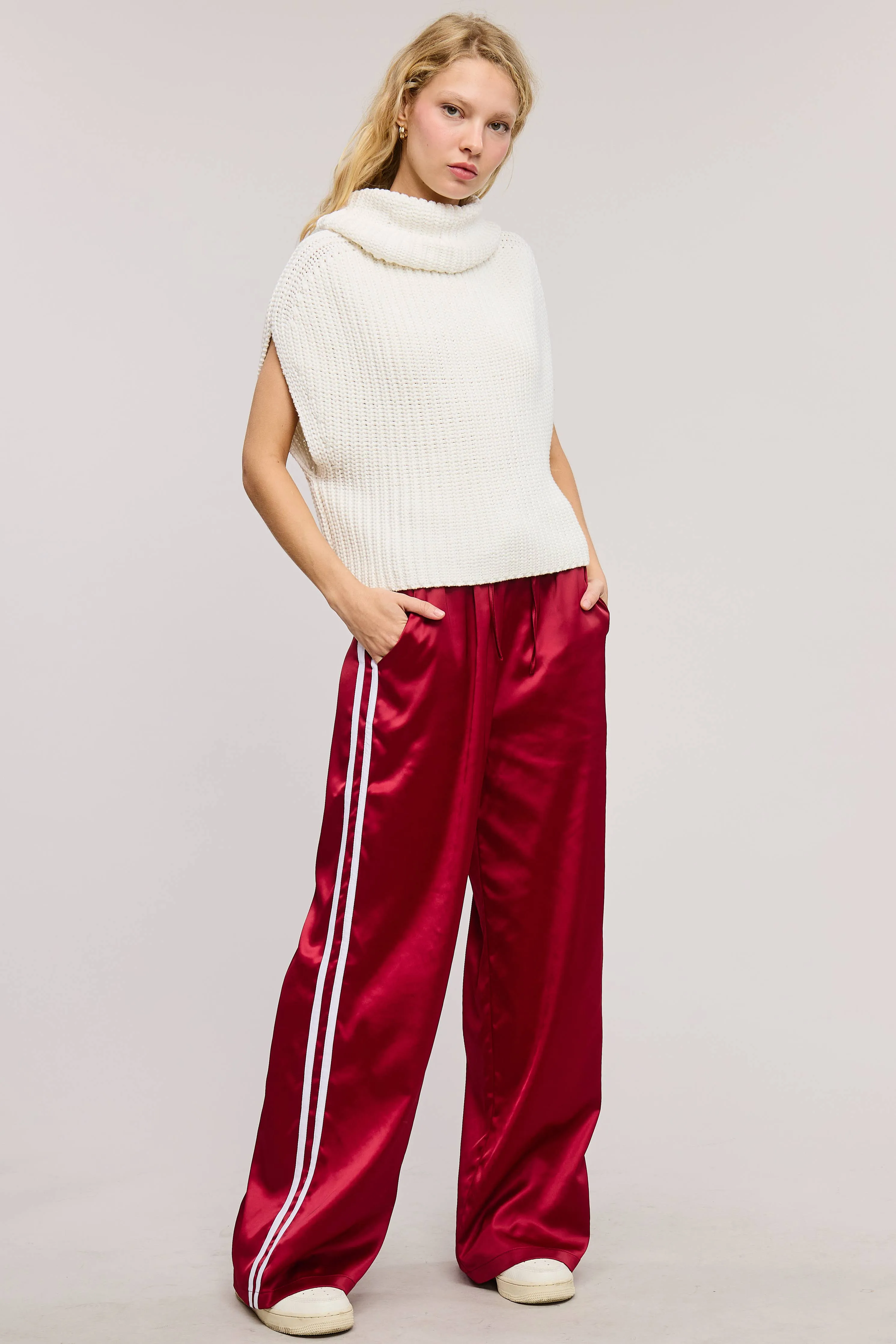 Sporty Satin-Effect Track Pants