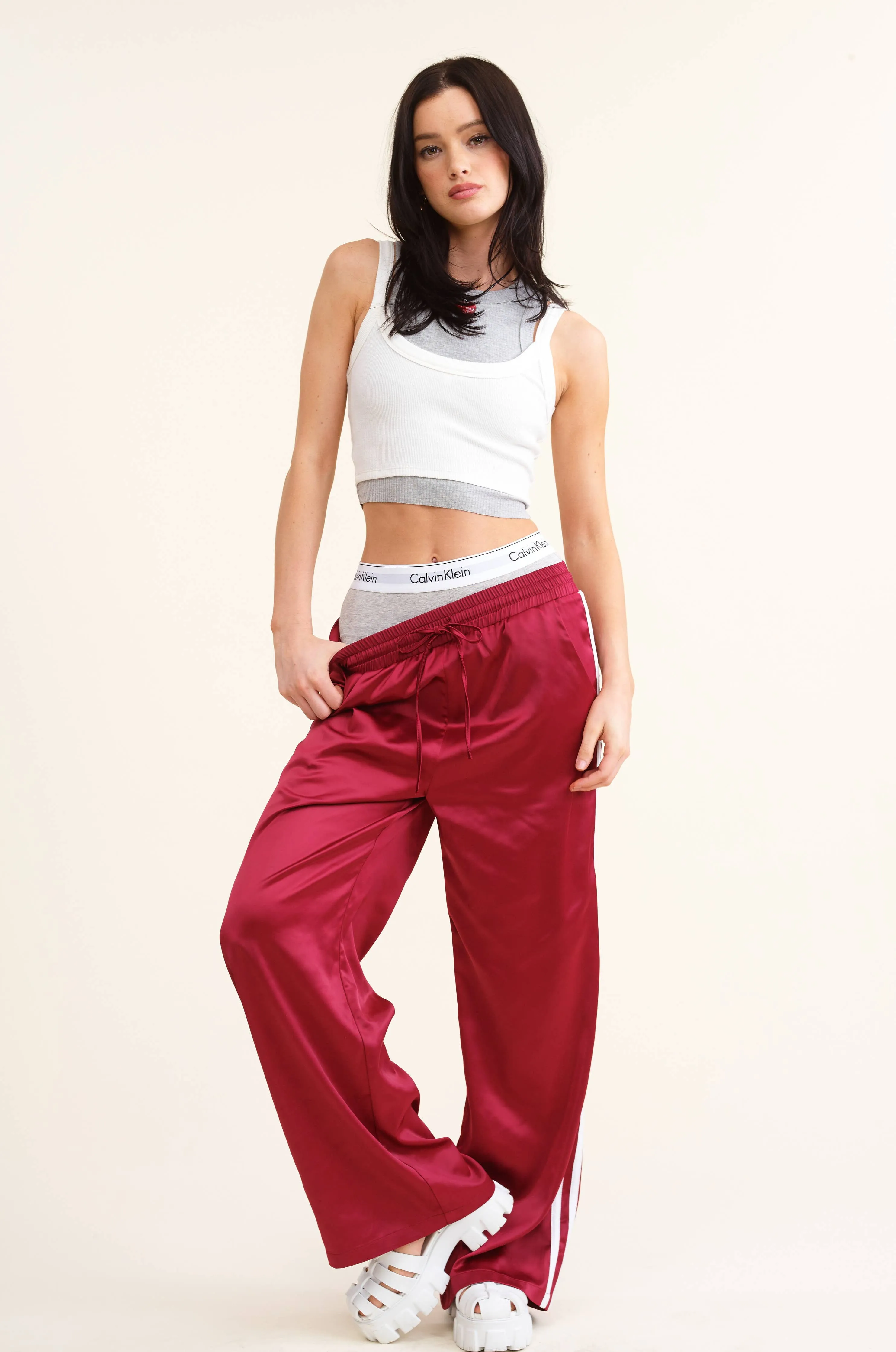 Sporty Satin-Effect Track Pants