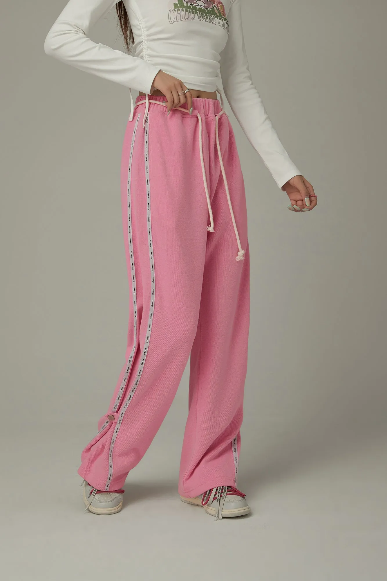 String Wide Sporty Pants