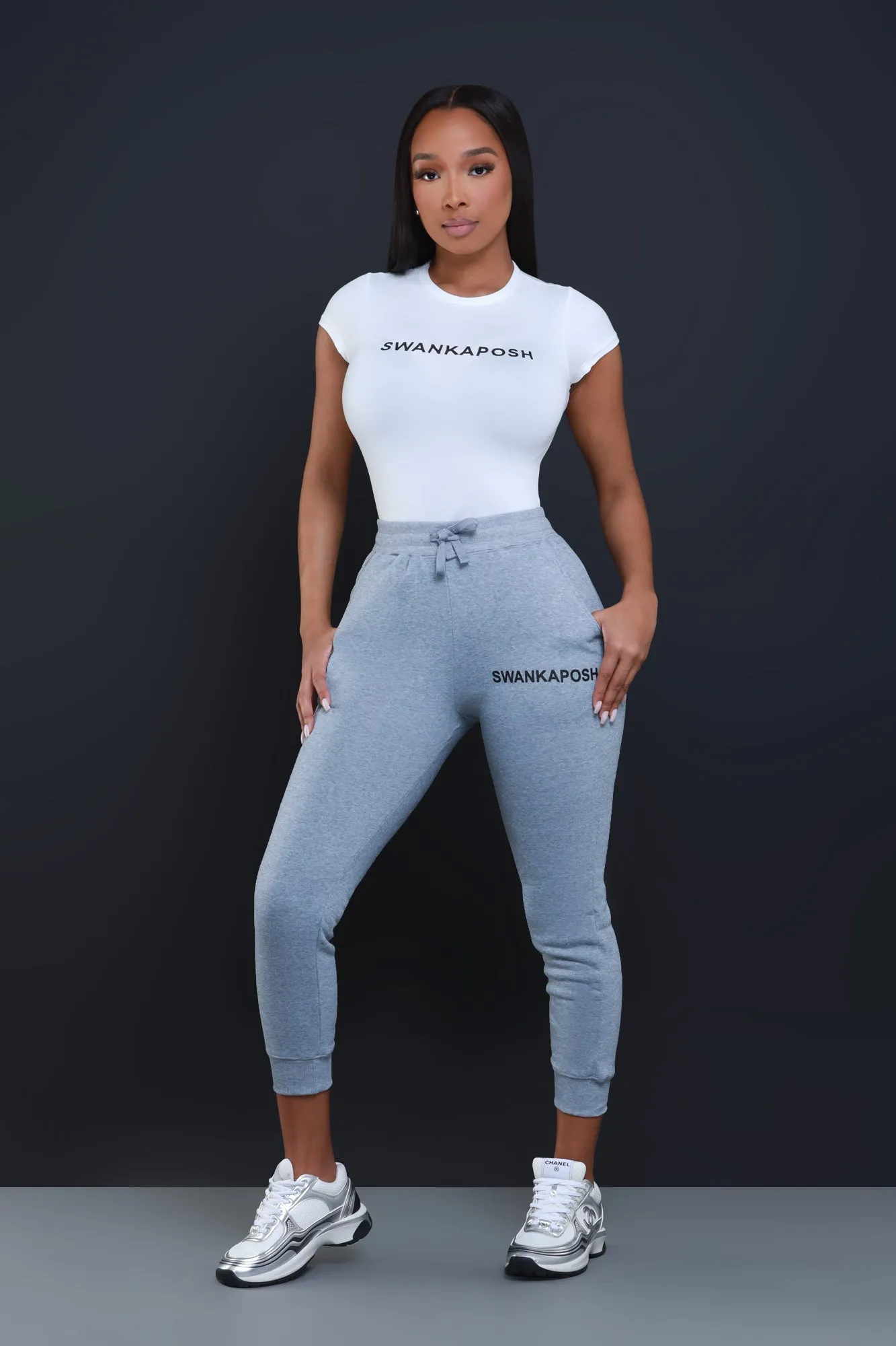 Swankaposh Logo Joggers - Heather Grey/Black