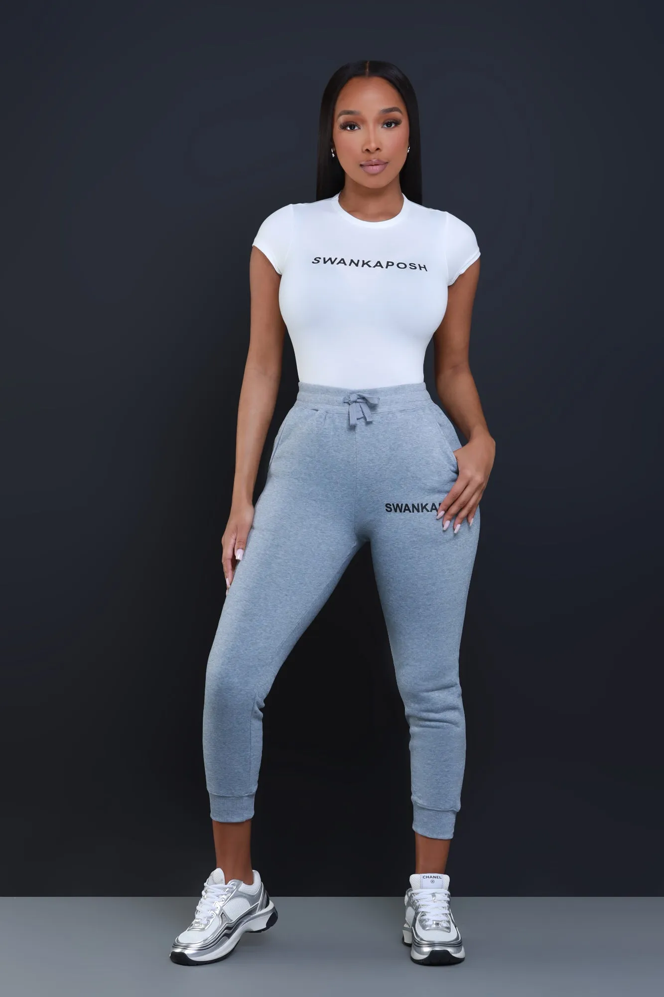 Swankaposh Logo Joggers - Heather Grey/Black