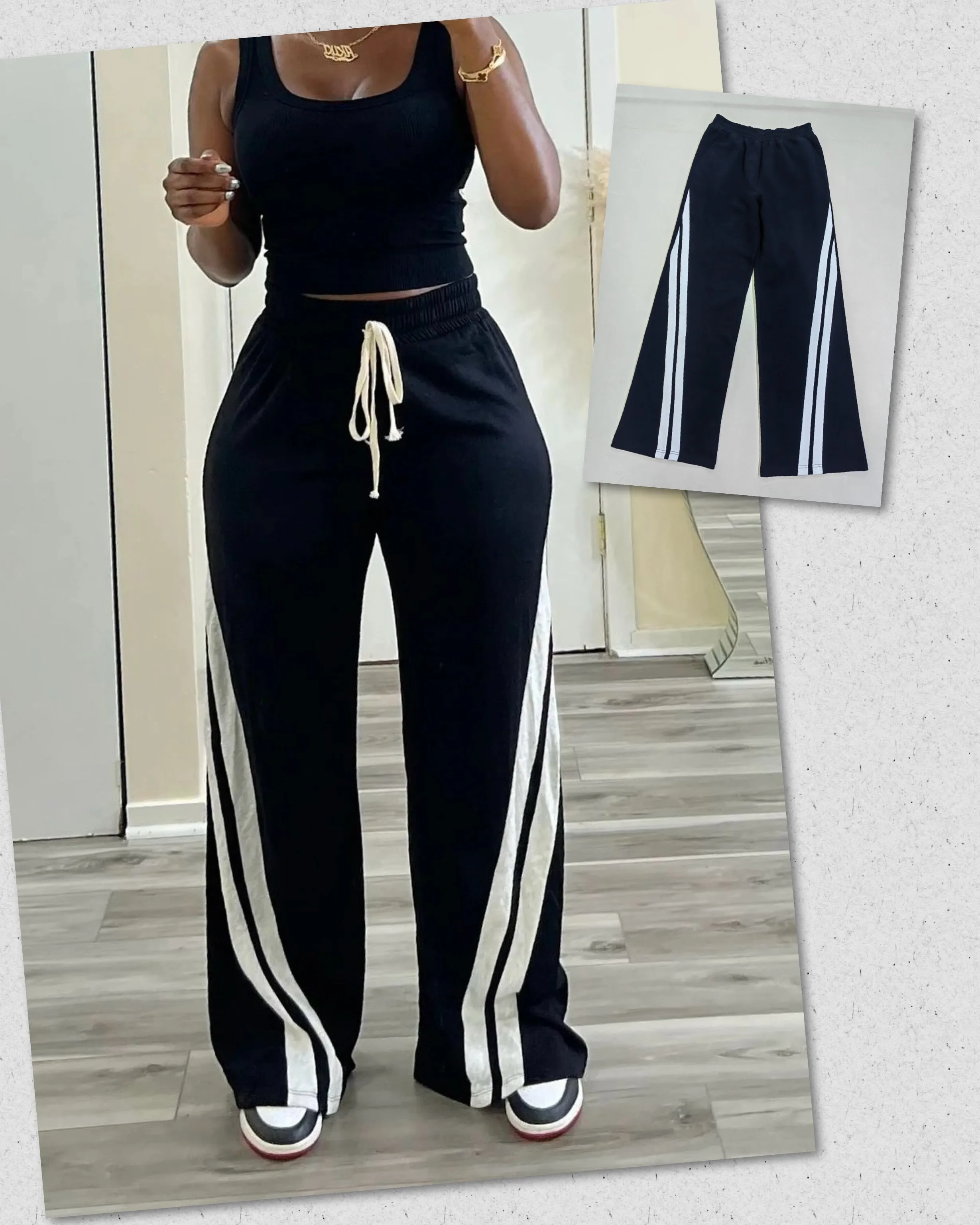 Tall Women's Black and White Striped Sweatpants