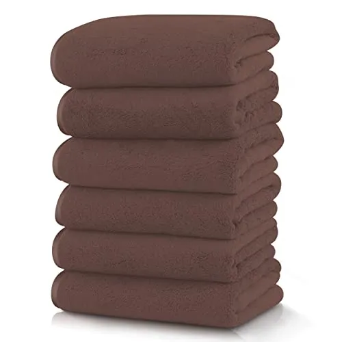 TENSTARS Silk Hemming Hand Towels for Bathroom - Quick Drying - Ultra Soft Microfiber Absorbent Towel for Bath Fitness, Gym, Shower, Hotel, and Spa - 16x28 Inch | Set of 6, Wood Brown
