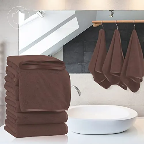 TENSTARS Silk Hemming Hand Towels for Bathroom - Quick Drying - Ultra Soft Microfiber Absorbent Towel for Bath Fitness, Gym, Shower, Hotel, and Spa - 16x28 Inch | Set of 6, Wood Brown