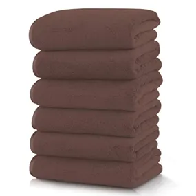 TENSTARS Silk Hemming Hand Towels for Bathroom - Quick Drying - Ultra Soft Microfiber Absorbent Towel for Bath Fitness, Gym, Shower, Hotel, and Spa - 16x28 Inch | Set of 6, Wood Brown