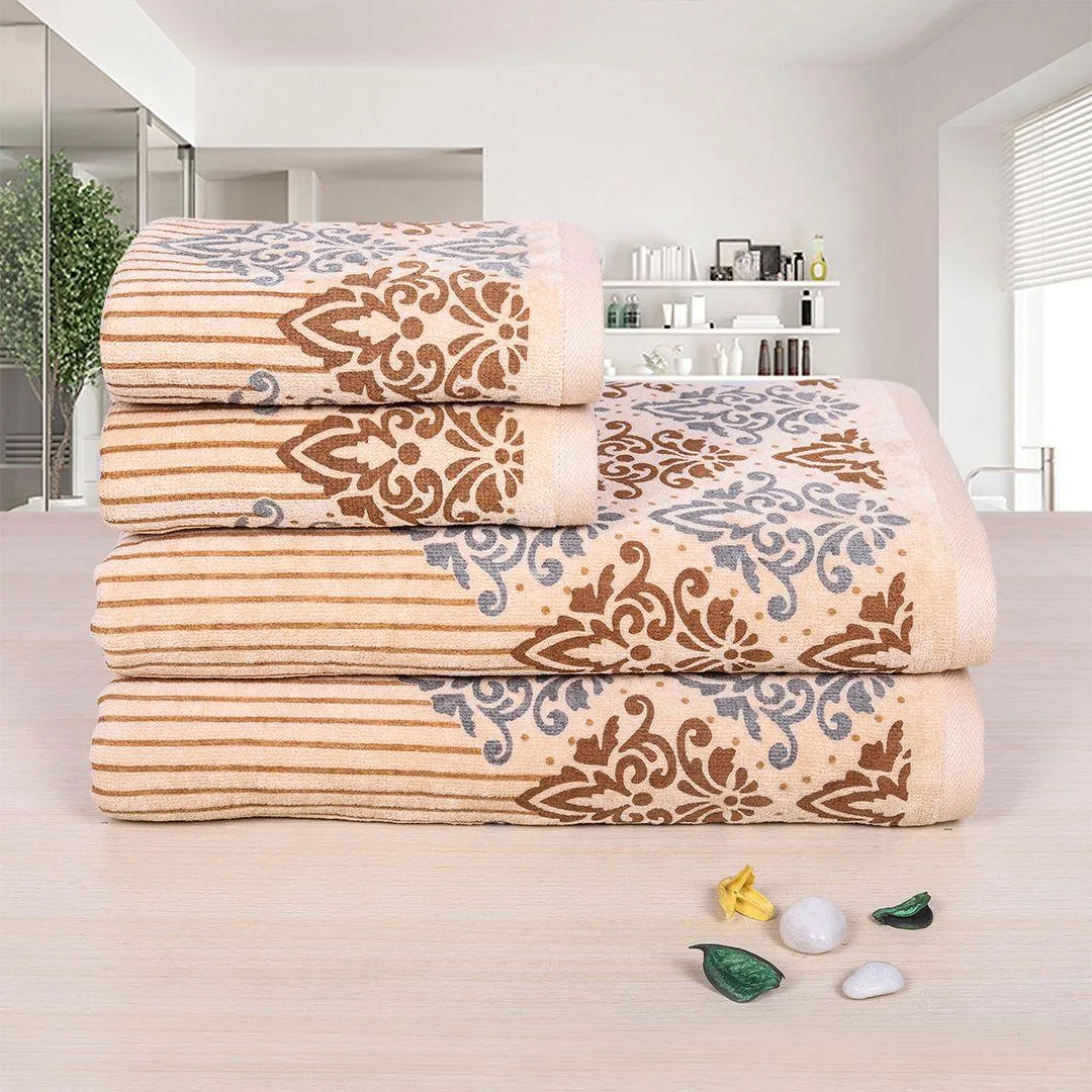 Valle 450 GSM Printed Cotton Towel Set of 4