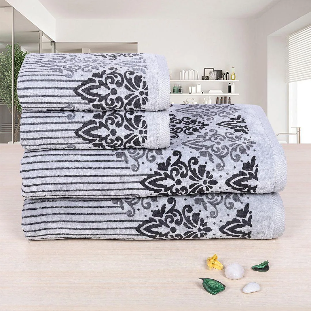 Valle 450 GSM Printed Cotton Towel Set of 4