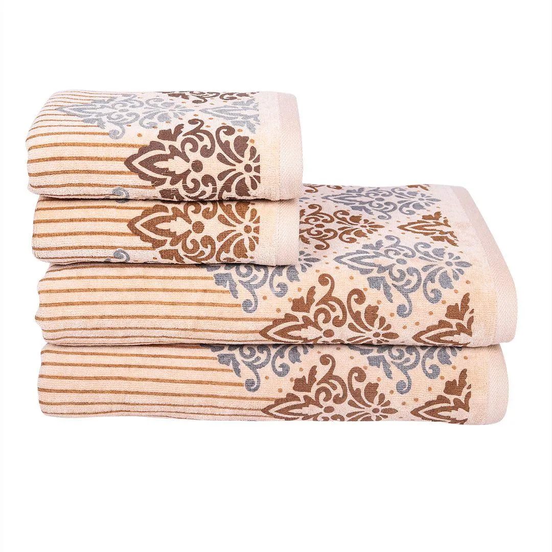 Valle 450 GSM Printed Cotton Towel Set of 4