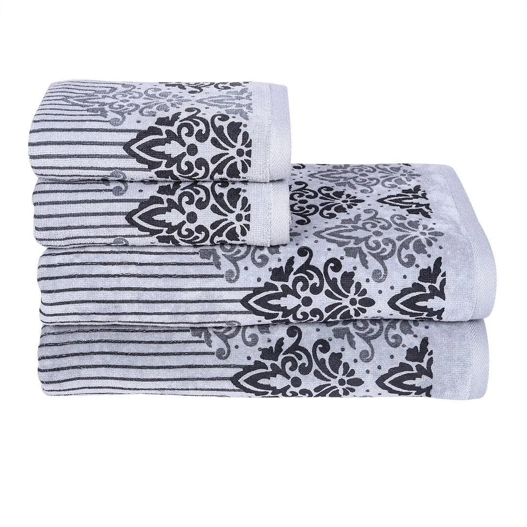 Valle 450 GSM Printed Cotton Towel Set of 4