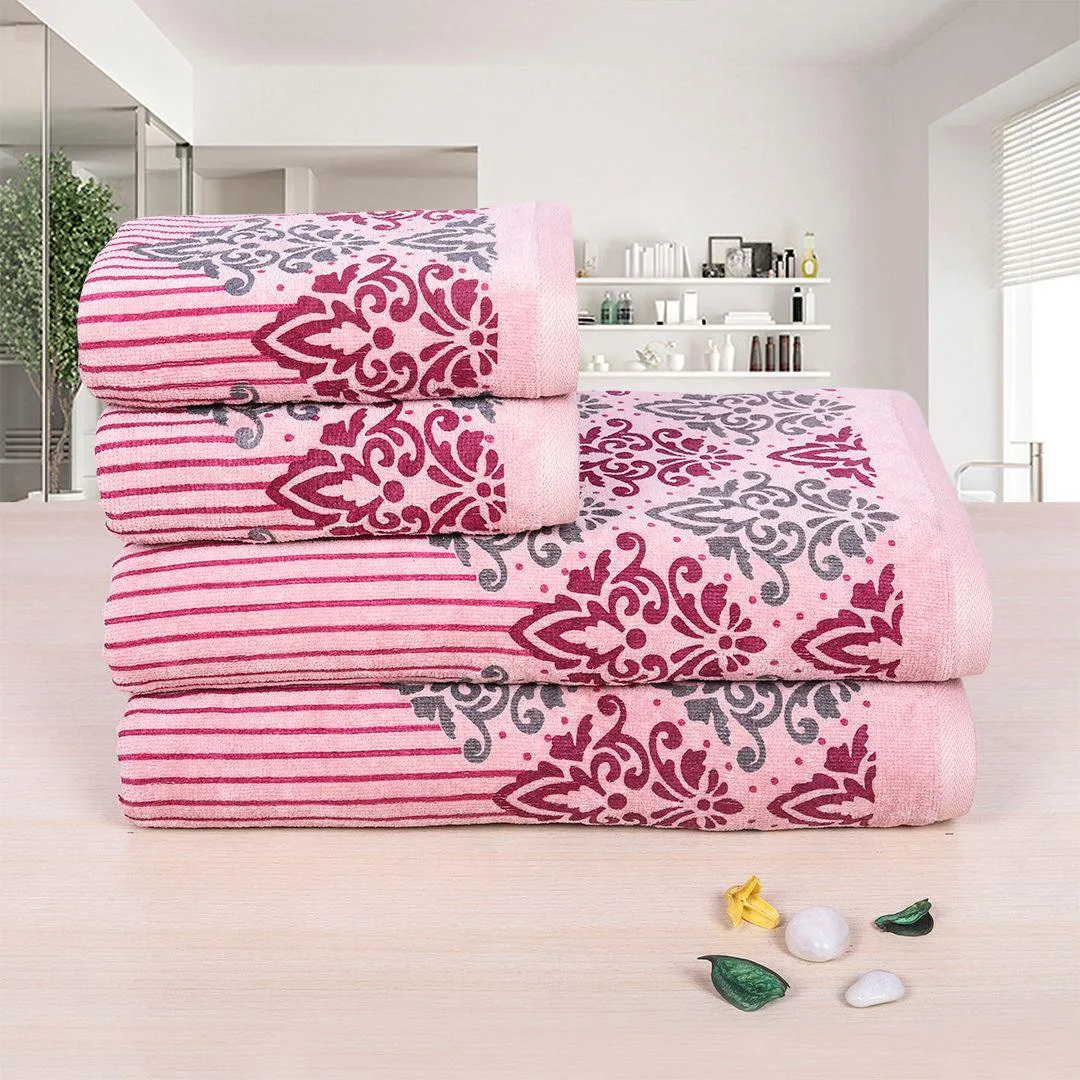 Valle 450 GSM Printed Cotton Towel Set of 4